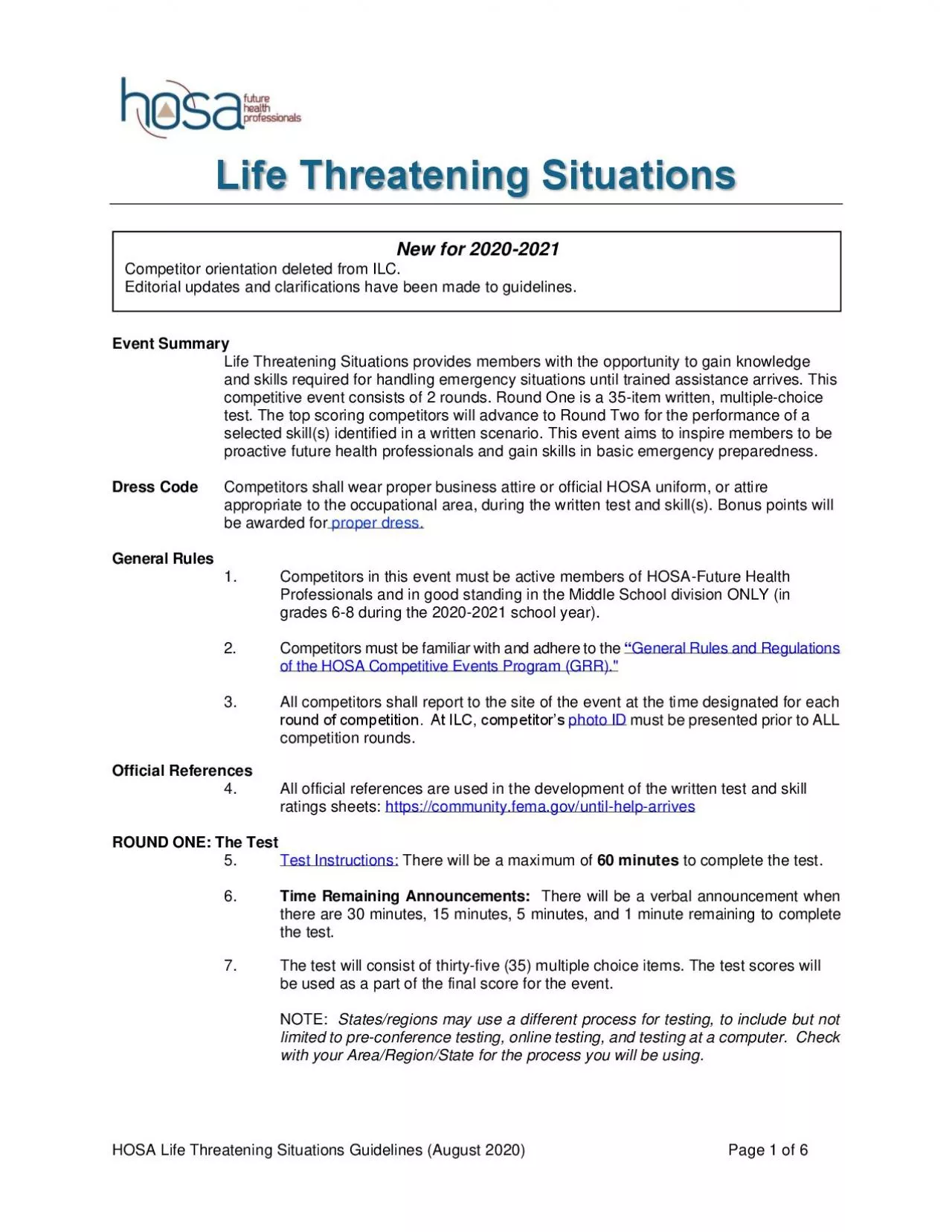 PDF-HOSA Life Threatening Situations Guidelines