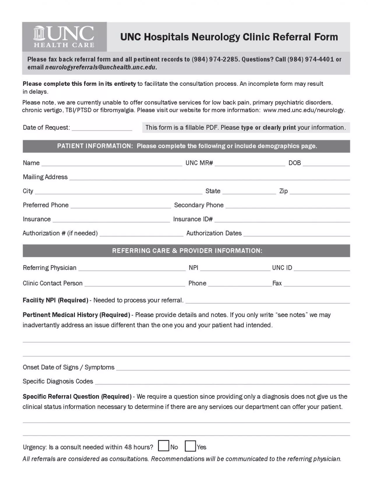 PDF-UNC Hospitals Neurology Clinic Referral Form