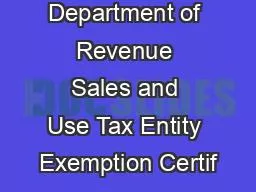 Kansas Department of Revenue Sales and Use Tax Entity Exemption Certif