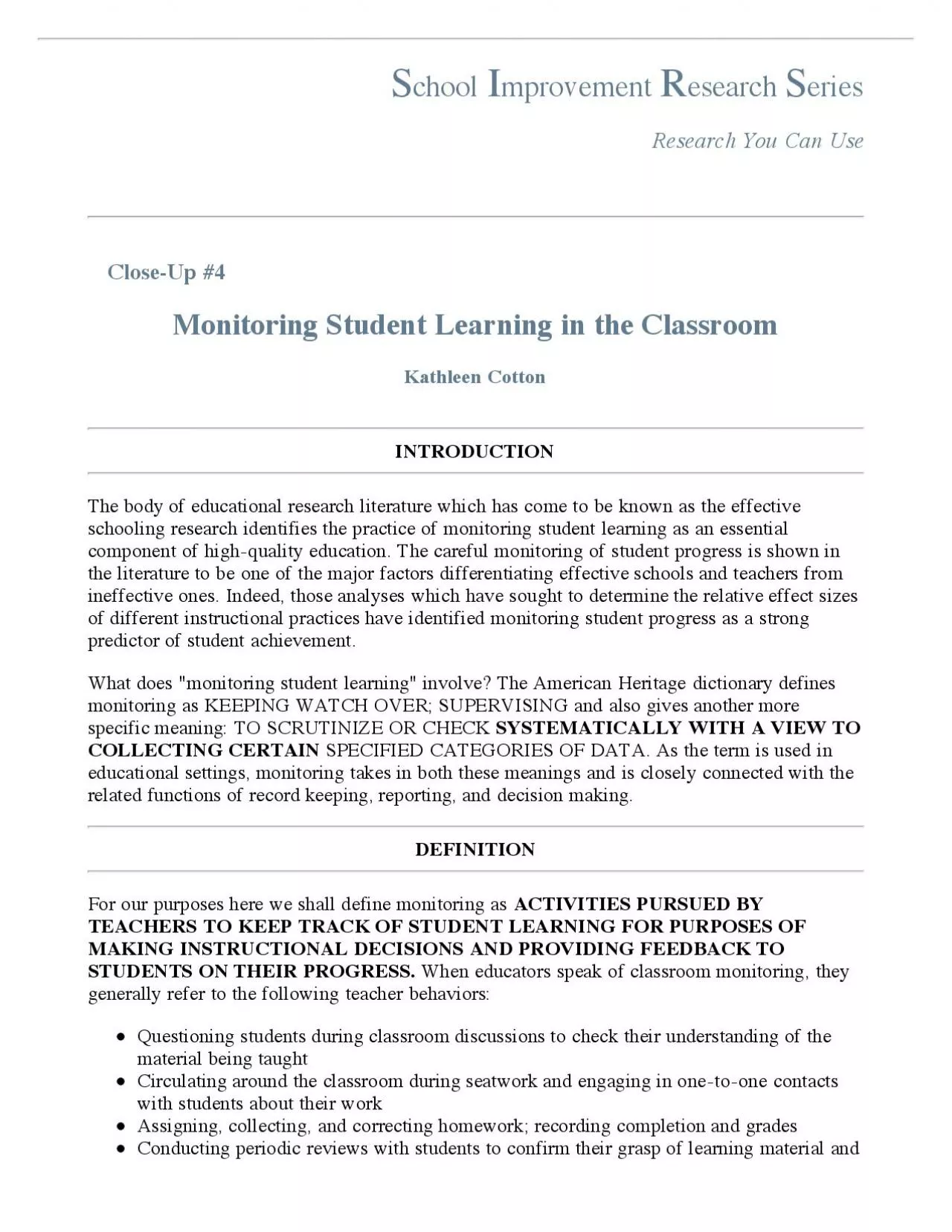 PDF-What does monitoring student learning involve The American Heritage di