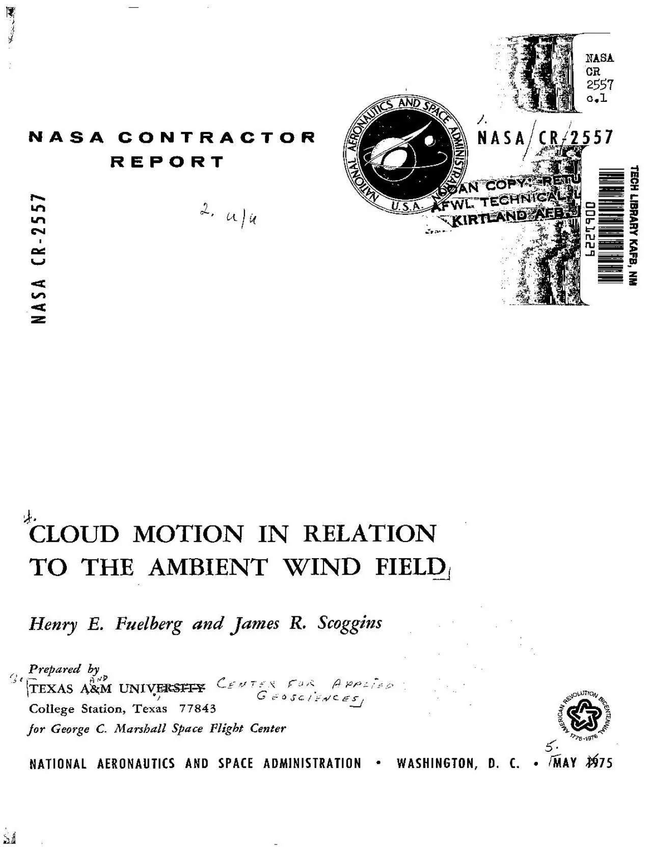 PDF-NASA CONTRACTOR REPORT h eu PC U I CLOUD MOTION IN RELATION TO THE AM