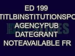 ED 199 957TITLBINSTITUTIONSPOSS AGENCYPUB DATEGRANT NOTEAVAILABLE FR