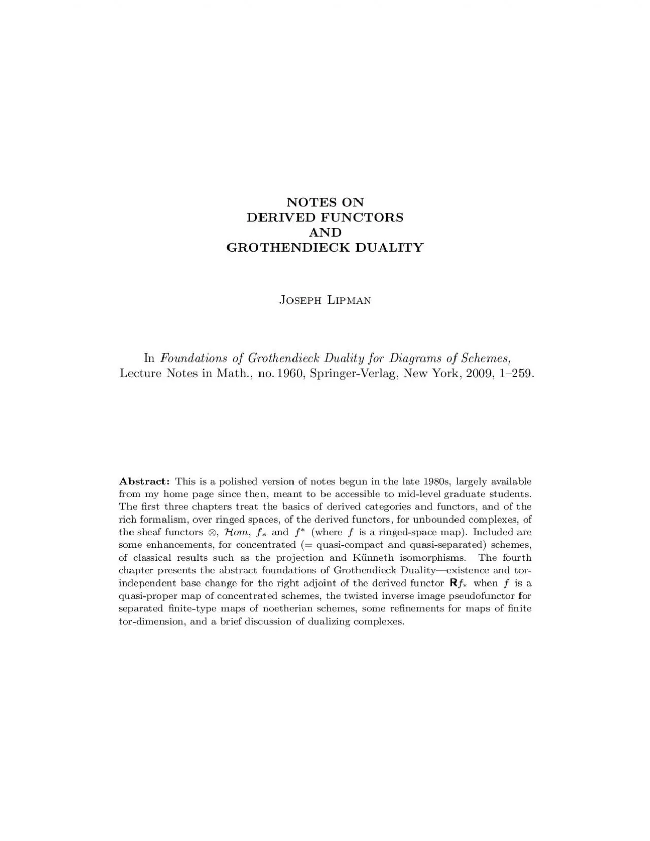 PDF-NOTESONDERIVEDFUNCTORSANDGROTHENDIECKDUALITYJosephLipmanInFoundationso