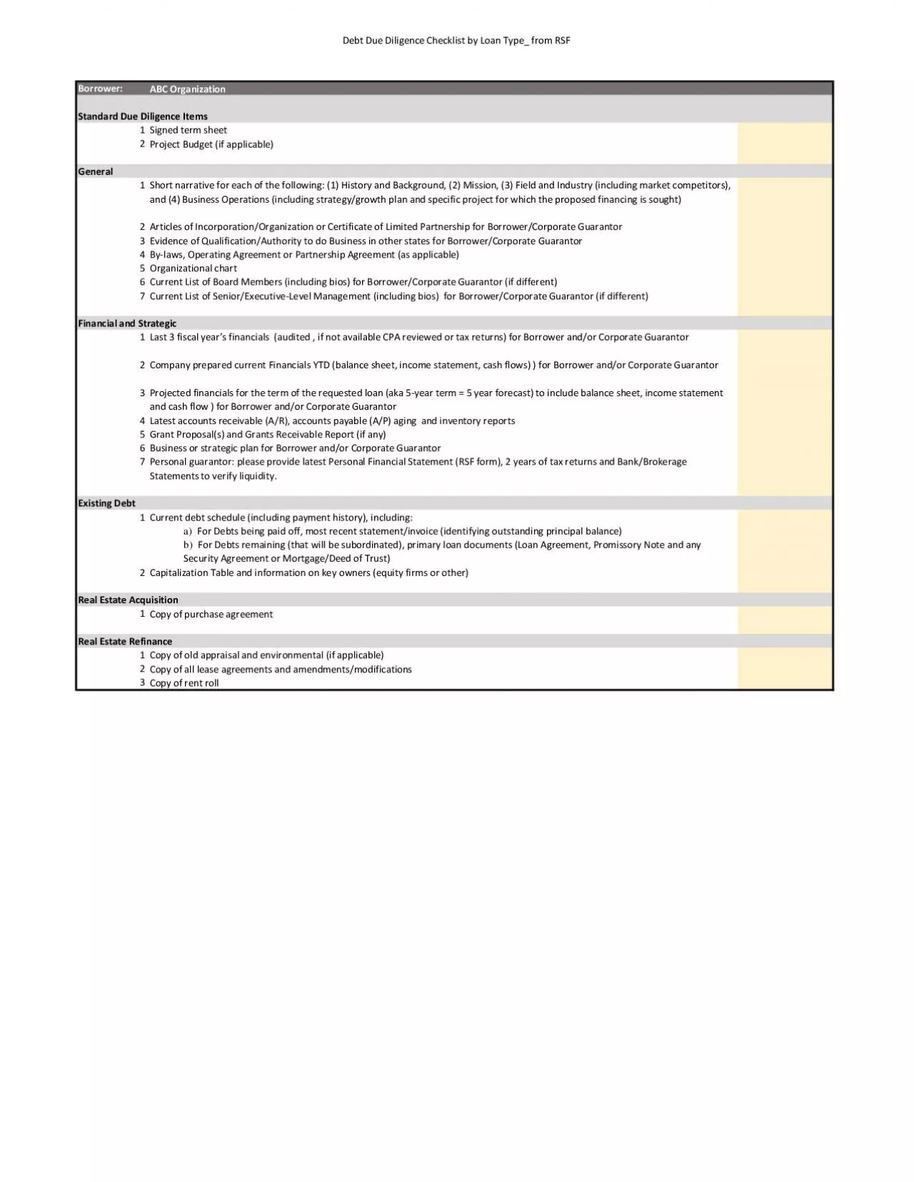 PDF-Debt Due Diligence Checklist by Loan Type from RSF