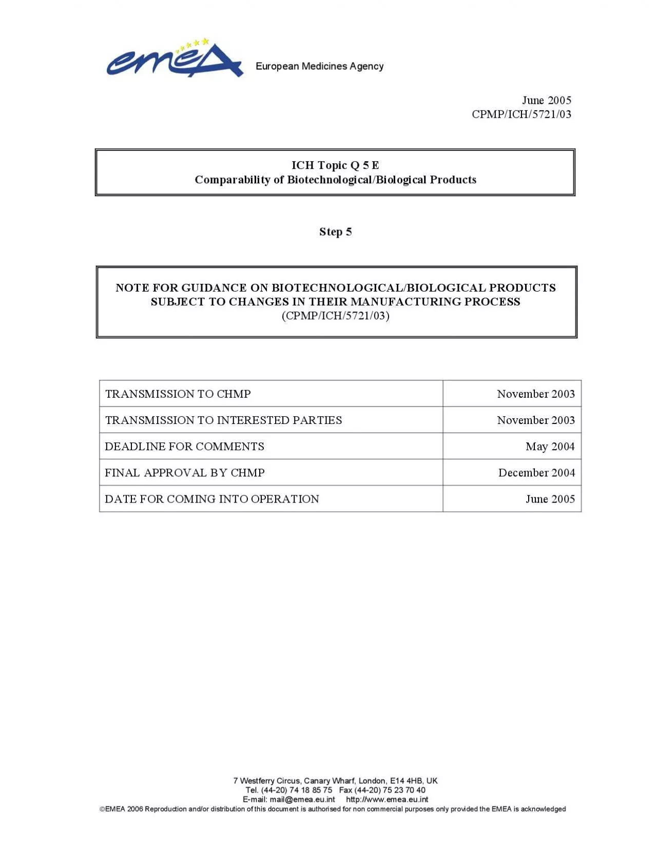 PDF-European Medicines Agency 7 Westferry Circus Canary Wharf London E14 4