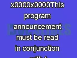 x0000x0000This program announcement must be read in conjunction with t