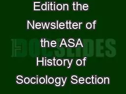 Special Edition the Newsletter of the ASA History of Sociology Section