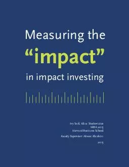 Measuring the 147impact148 in impact investing