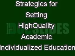 Strategies for Setting HighQuality Academic Individualized Education