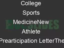 Davidson College Sports MedicineNew Athlete Prearticipation LetterThe