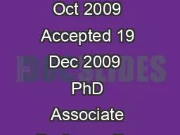 Received 28 Oct 2009 Accepted 19 Dec 2009  PhD Associate Professor Dep