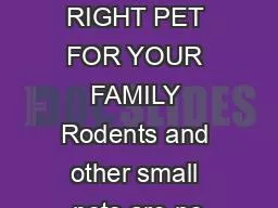 PICK THE RIGHT PET FOR YOUR FAMILY Rodents and other small pets are no