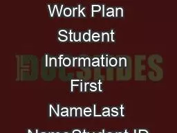 Internship Work Plan Student Information First NameLast NameStudent ID