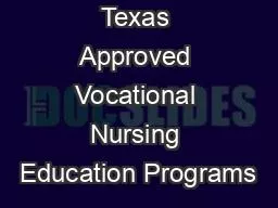 Texas Approved Vocational Nursing Education Programs