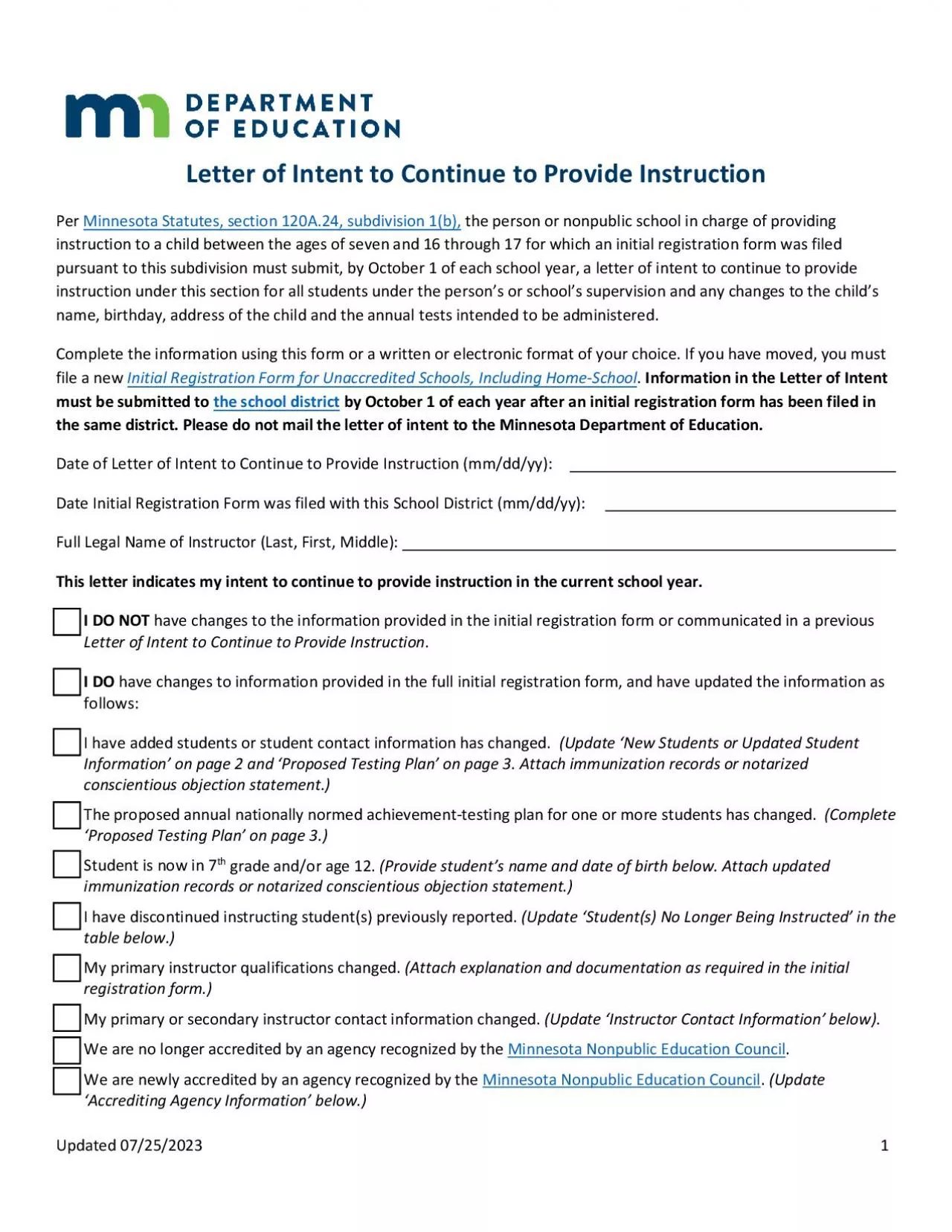 PDF-Letter of Intent to Continue to Provide Instruction Per Minnesota Stat