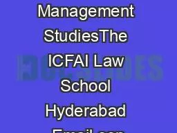 Centre for Management StudiesThe ICFAI Law School Hyderabad Email cen