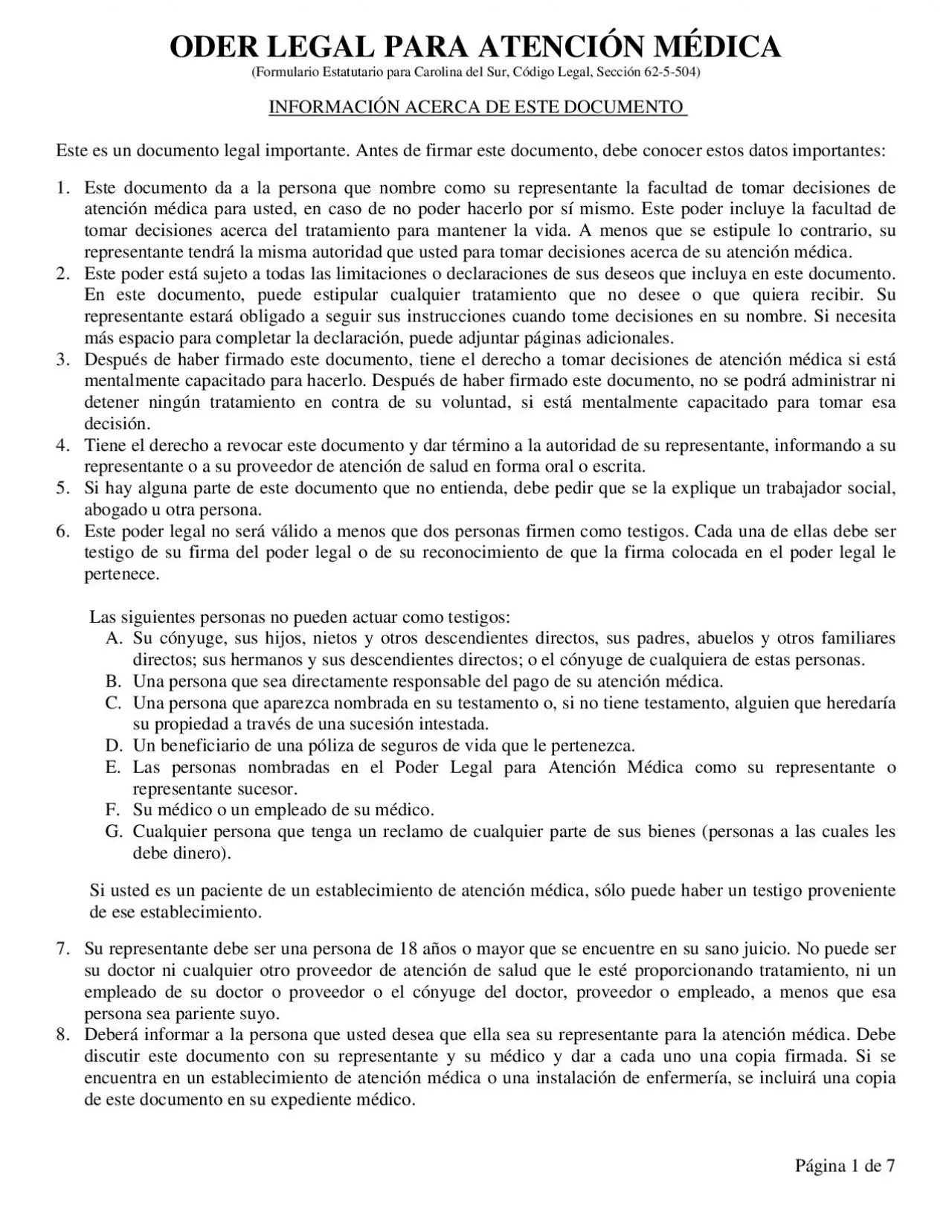 PDF-Formulario Estatutario para Carolina del Sur Cdigo Legal Seccin 6255