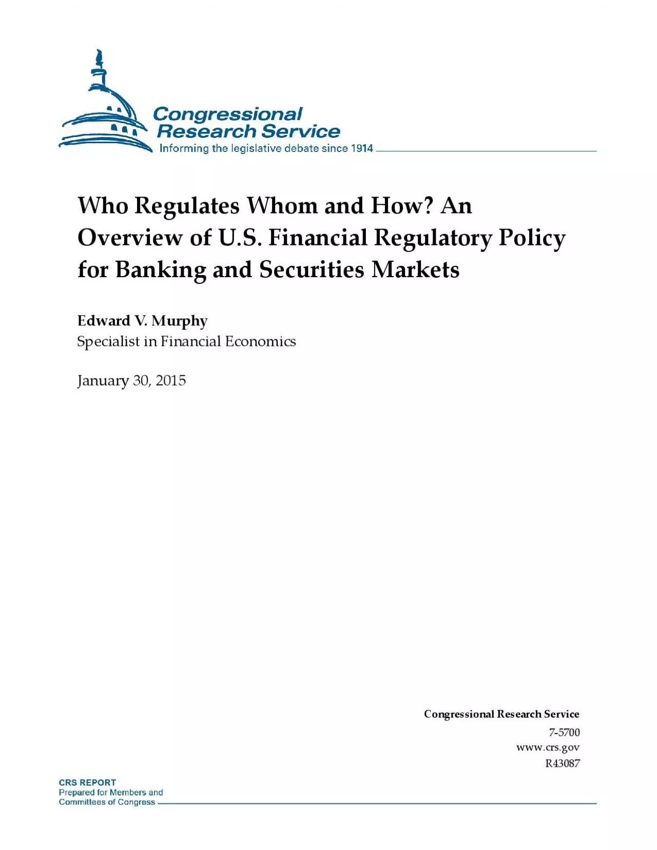 PDF-Who Regulates Whom and How An Overview of US Financial Regulatory Poli