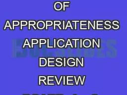 CERTIFICATE OF APPROPRIATENESS APPLICATION DESIGN REVIEW BOARD  Applic