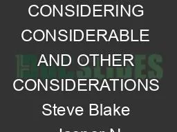 CONSIDERING CONSIDERABLE AND OTHER CONSIDERATIONS Steve Blake Jasper N