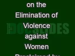 Declaration on the Elimination of Violence against Women Proclaimed by