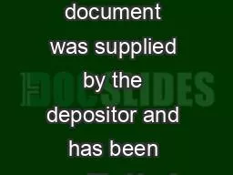 This document was supplied by the depositor and has been modified by A