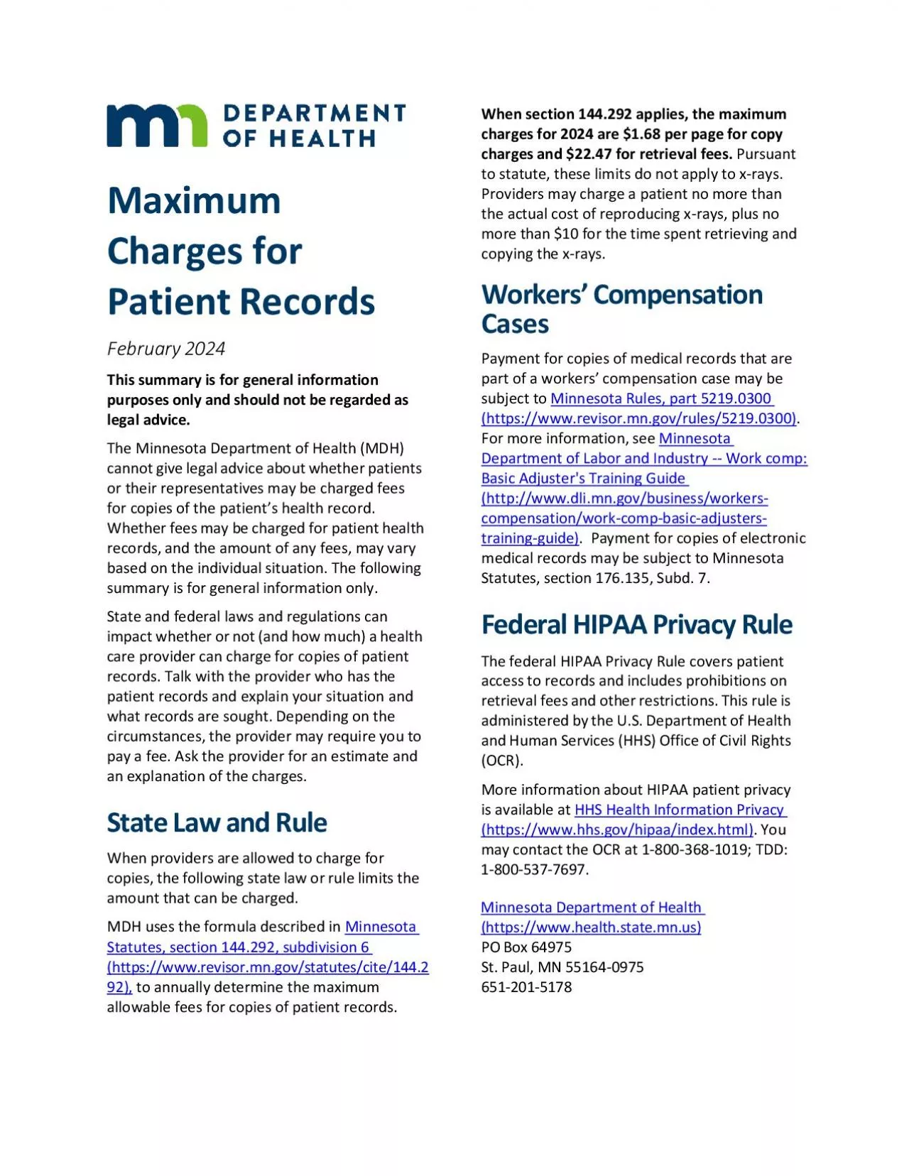 PDF-Maximum Charges for Patient Recordsebruary 2021 This summary is for ge