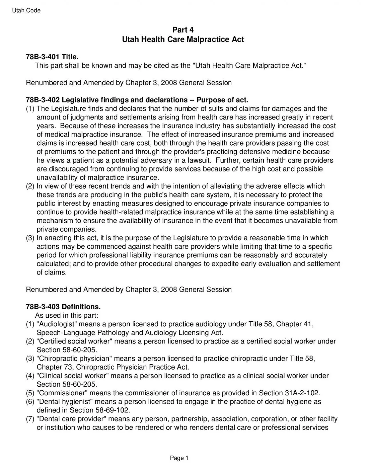 PDF-Part 4Utah Health Care Malpractice Act78B3401 Title This pa