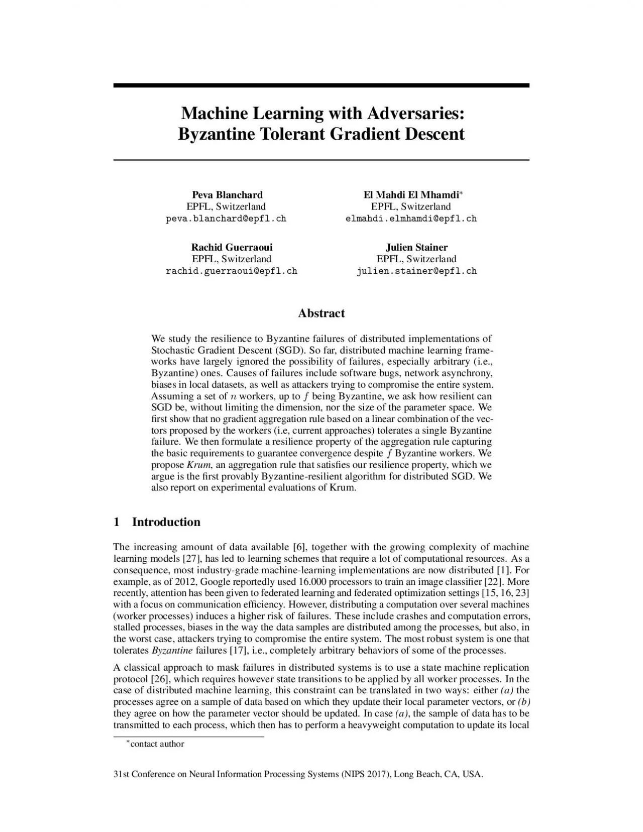 PDF-MachineLearningwithAdversariesByzantineTolerantGradientDescent