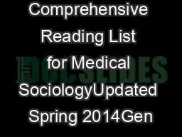 Comprehensive Reading List for Medical SociologyUpdated Spring 2014Gen