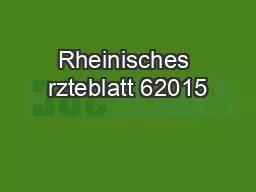 Rheinisches rzteblatt 62015