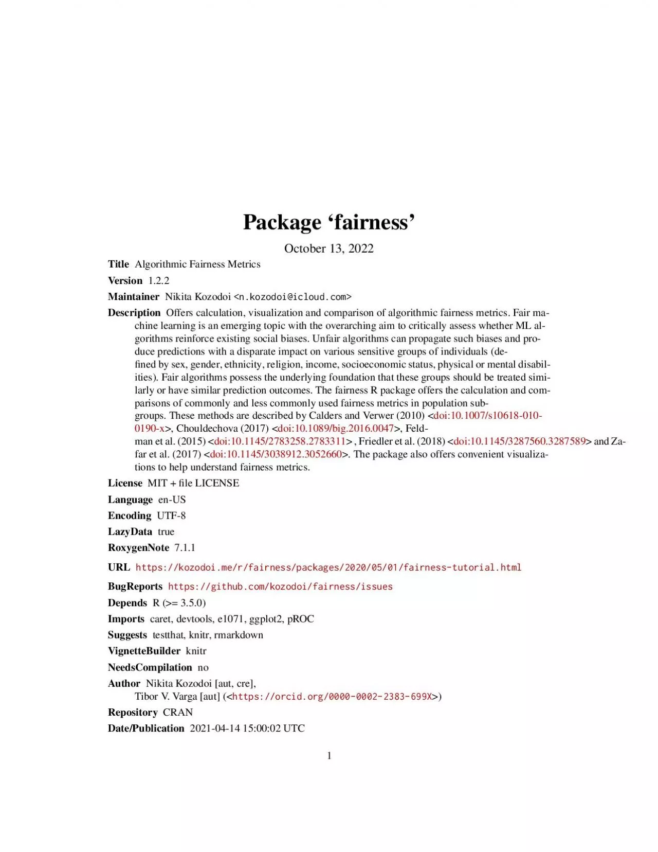 PDF-PackagefairnessApril142021TitleAlgorithmicFairnessMetricsVersion122Mai