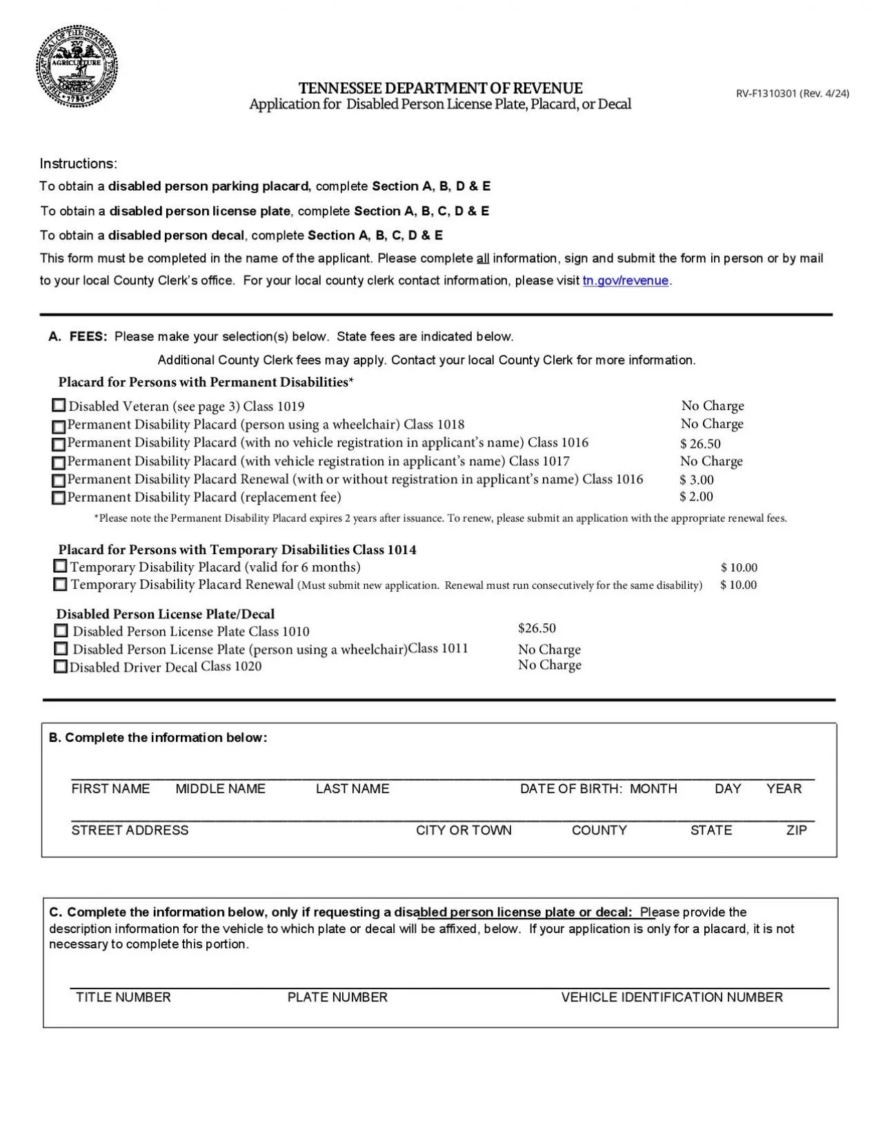 PDF-To obtain a disabled personlicense plate complete Section A B C D E