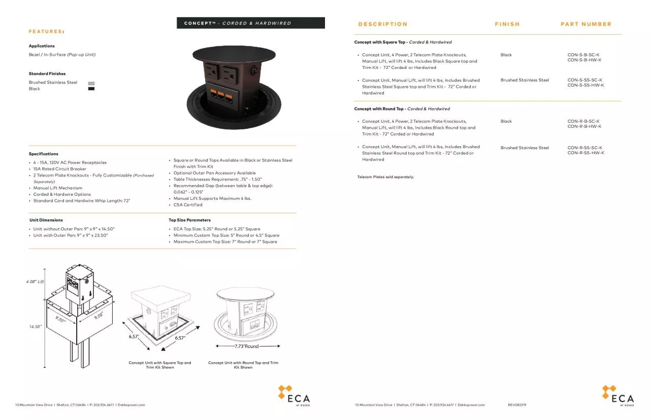 PDF-Speci31ications4 15A 120V AC Power Receptacles15A Rated Circuit Brea