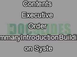 Table of Contents Executive Order SummaryIntroductionBuilding on Syste