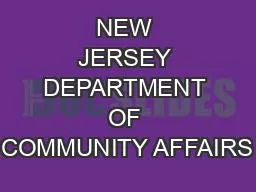 NEW JERSEY DEPARTMENT OF COMMUNITY AFFAIRS