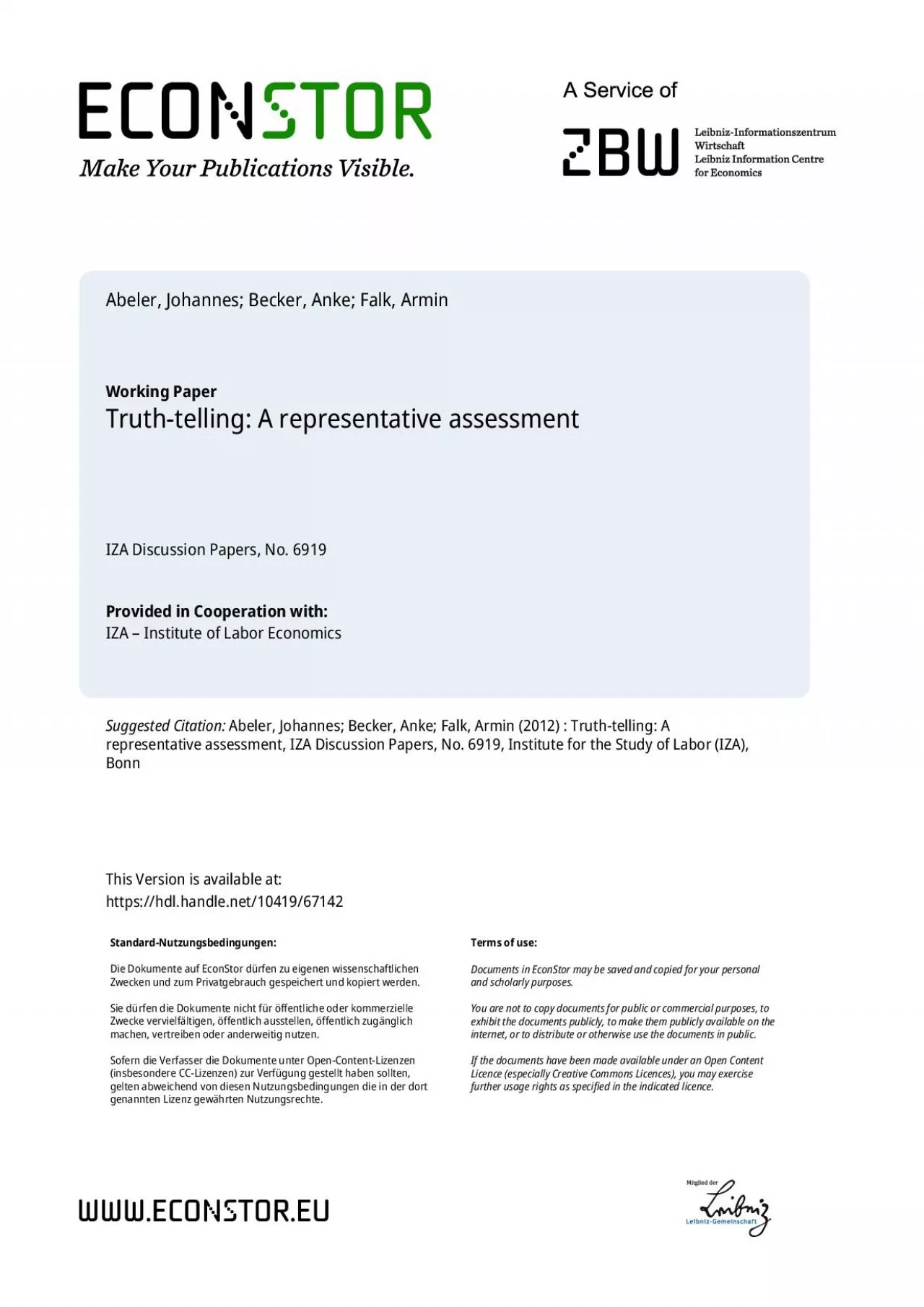 PDF-TruthTellingA Representative AssessmentJohannes AbelerUniversity of Ox