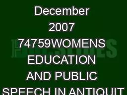 504 December 2007 74759WOMENS EDUCATION AND PUBLIC SPEECH IN ANTIQUIT