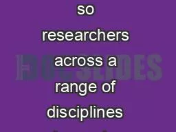 PDF-In the past or so researchers across a range of disciplines have star