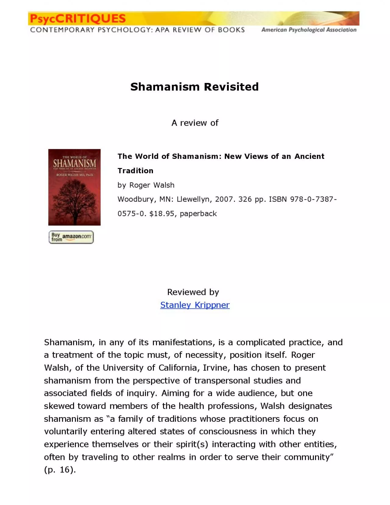 PDF-Reviewed by Stanley KrippnerShamanism in any of its