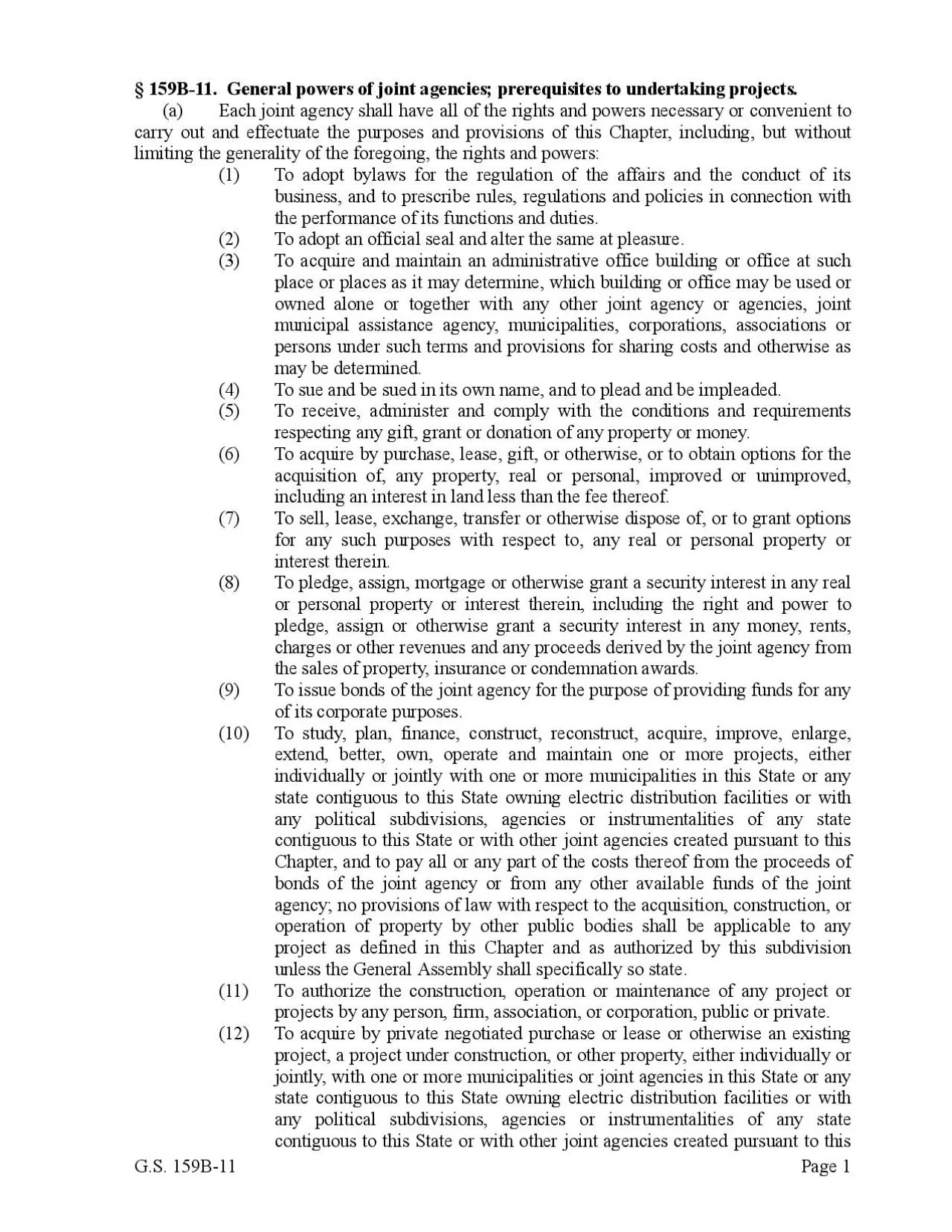 PDF-11 General powers of joint agencies prerequisites to undertaking proj