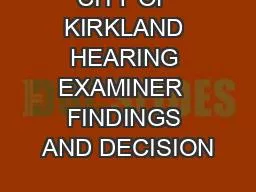CITY OF KIRKLAND HEARING EXAMINER  FINDINGS AND DECISION