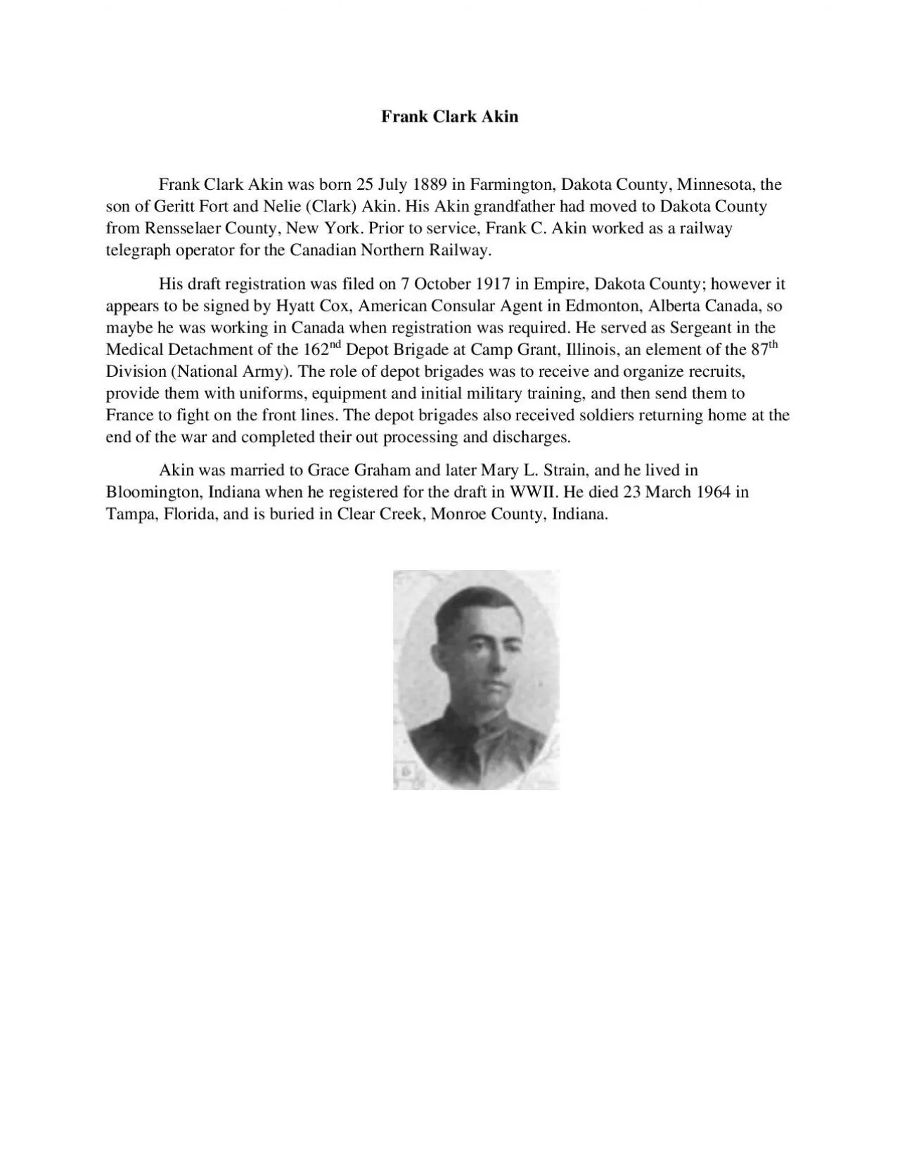 PDF-Frank Clark Akin was born 25 July 1889 in Farmington Dakota County Min