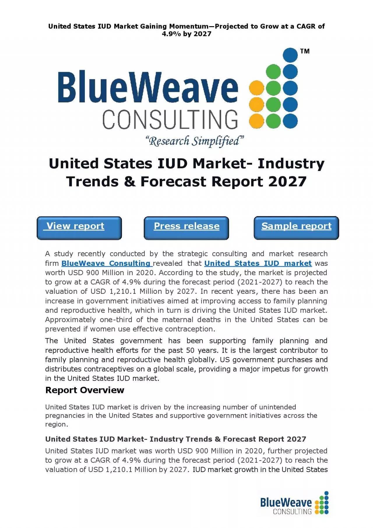 PDF-United States IUD Market- Industry Trends & Forecast Report 2027