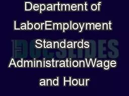 US Department of LaborEmployment Standards AdministrationWage and Hour