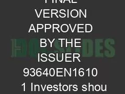 FINAL VERSION APPROVED BY THE ISSUER  93640EN1610  1 Investors shou
