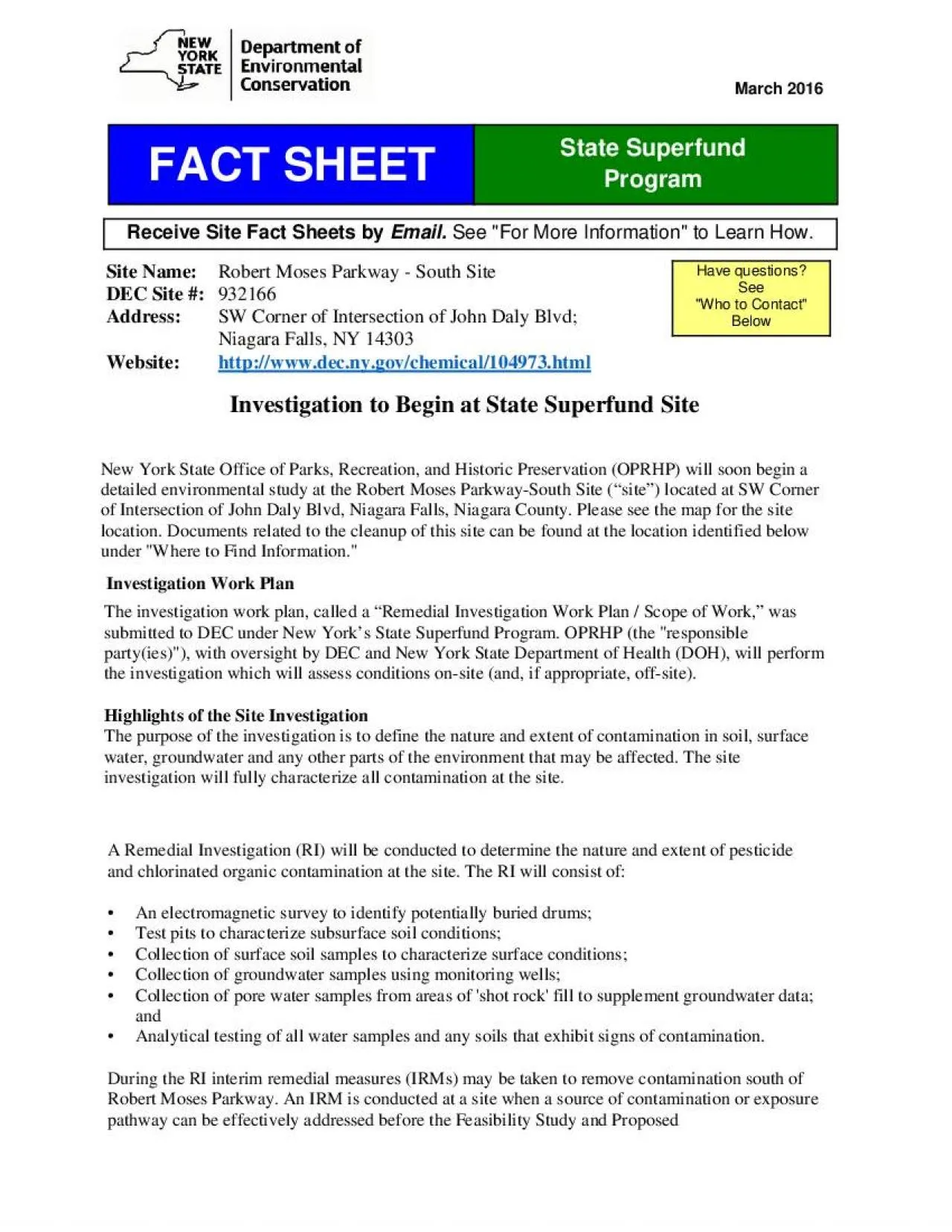 PDF-Site Name Robert Moses Parkway South SiteDEC Site 932166 Address