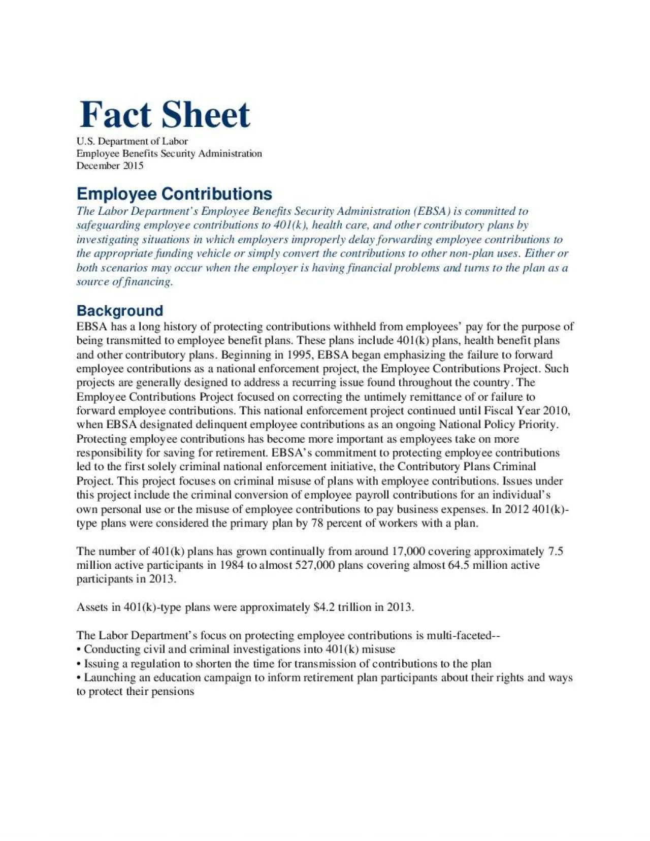 PDF-Fact Sheet US Department of Labor Employee Benefits Security Administr