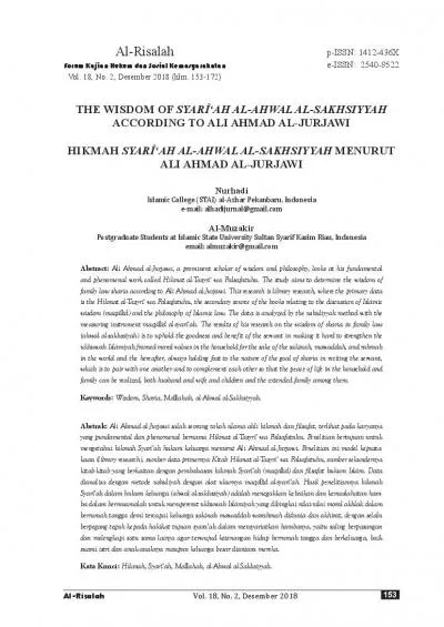 Vol 18 No 2 Desember 2018 hlm 153172THE WISDOM OF SYARAH ALAHWAL AL