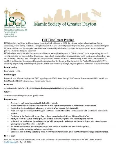 Full Time Imam Position